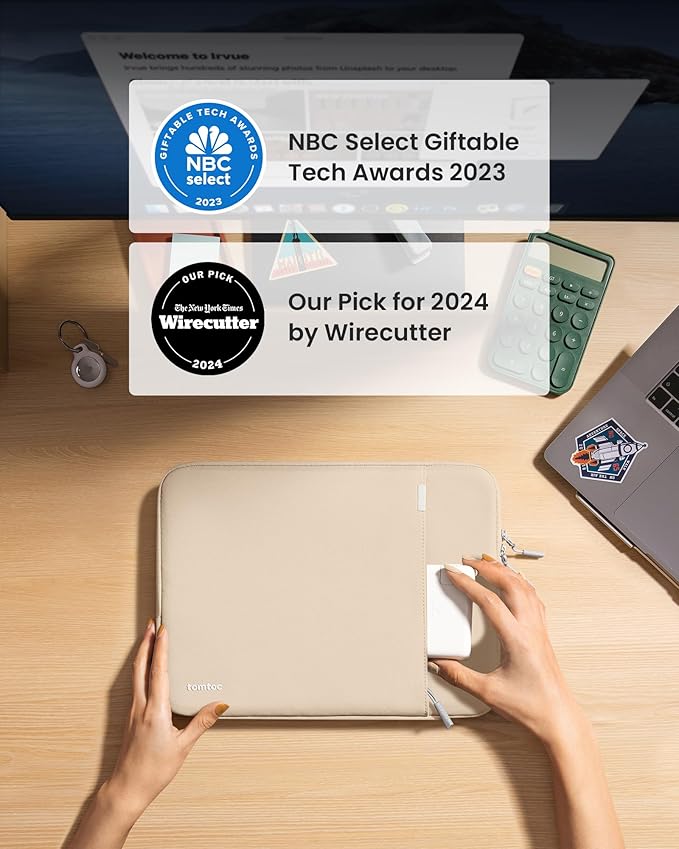 tomtoc 360° Protective Laptop Sleeve for 14-inch MacBook Pro M5/M4/M3/M2/M1 Pro/Max A3434 A3112 A3401 A3185 A2992 A2918 2025-2021, Water-Resistant Case Bag with Accessory Pocket for 13.8Surface Laptop