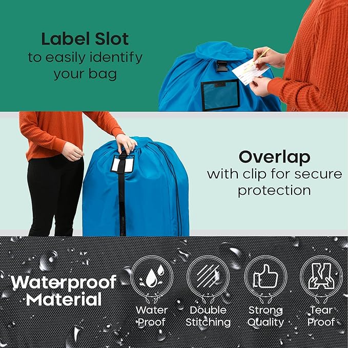 reperkid Large Stroller Bag for Airplane Travel, Blue, 47" H x 24" W x 15" D, Fits Most Large, Single, Double, Jogging Strollers – Premium Waterproof Cover, Adjustable Shoulder Straps