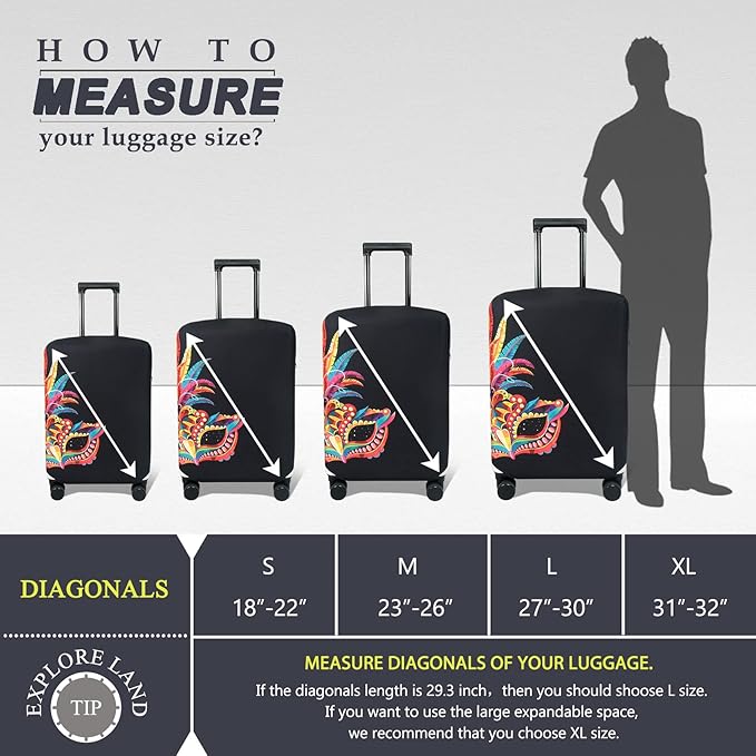 Explore Land Travel Luggage Cover Suitcase Protector Fits 27-30 Inch Case (Carnival, L)