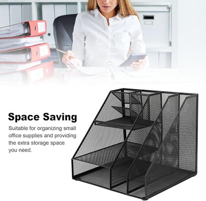 Metal Mesh Desk Organizer, Multifunctional Pen Holder & Office Supplies Organizer with Durable Lightweight Black Iron Design