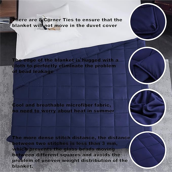 L'AGRATY Weighted Blanket - 48"x72" 15lbs Cooling Breathable Heavy Blanket Microfiber Material with Glass Beads Big Blanket for Adult All-season Summer Fall Winter Soft Thick Comfort Blanket
