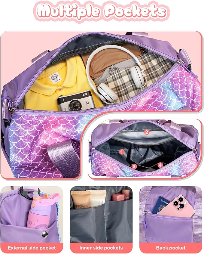 Birthday Gifts for 4 5 6 7 8 9 10 11 12 13 Year Old Girls-Girl Gym Bag with Shoe Compartment, Kid Weekender Dance Bags,Travel Tote with Makeup Pouch, Preppy Things for Kids (Letter E)