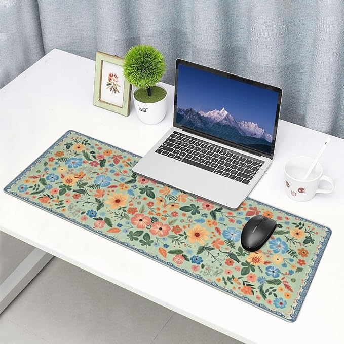 Gaming Mouse Pad, Large Non-Slip Rubber Base Mousepad, Keyboard Mouse Mat, Desk Pad with Stitched Edges, 31.5x11.8inch, Wilde Flower