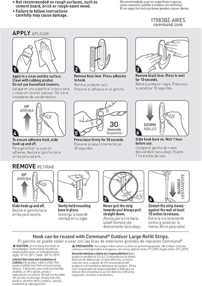 Command Outdoor Large Bronze Hooks, Holds up to 5 lb, 3 Hooks and 4 Command Strips, Damage Free Hanging Wall Hooks for Hanging Christmas Decorations with Weather Resistant Strips