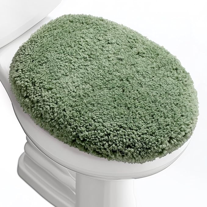 Microfiber Elongated Toilet Seat Cover 19.5"x 15" Machine Washable Solid Toilet Lid Cover Adjustable Rubber Backing Fits Most 18-19.5" L x 14-16" W Elongated Toilet Seat