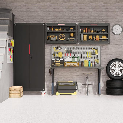 Garage Wall Cabinet,Up Flip Door Metal Wall Cabinet,Wall Mounted Metal Storage Cabinets with Doors and Adjustable Shelf for Garage,Utility Room and Basement