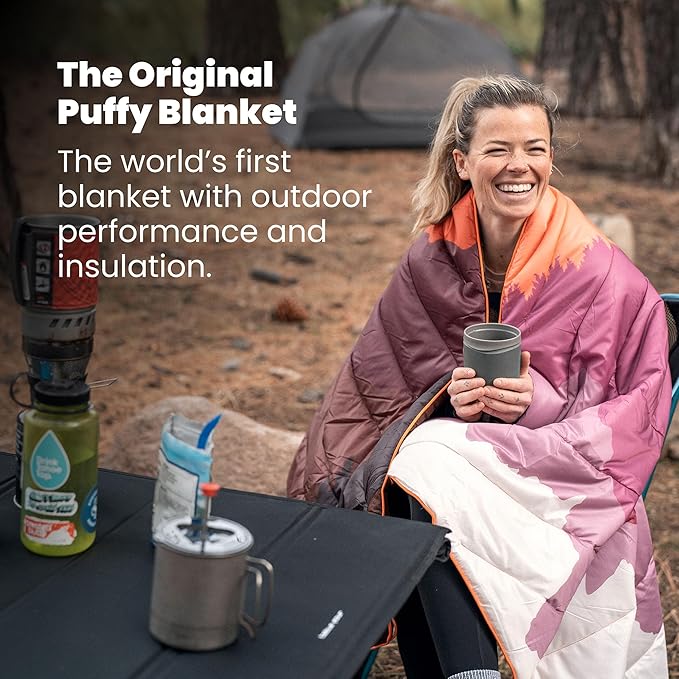 Rumpl Original Puffy Blanket - Warm, Water-Resistant Camping Blanket with 100% Recycled Synthetic Insulation, 52"x75", Original Puffy V2, Geo Cool