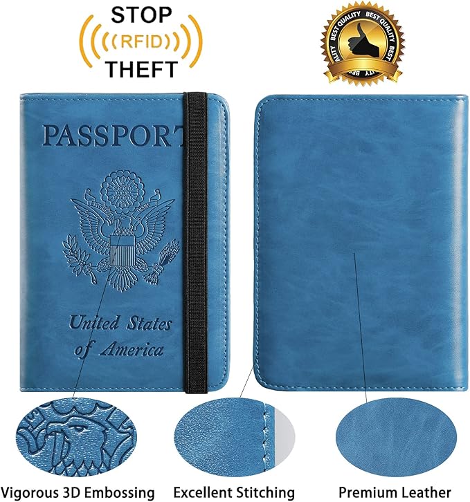 Passport Holder Cover Wallet Travel Essentials RFID Blocking Leather Card Case International Must Haves Travel Accessories for Women Men(113#Blue)