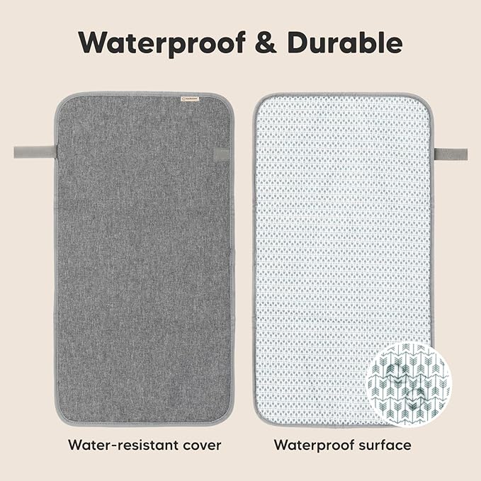 KeaBabies Portable Diaper Changing Pad, Easy Wipe Clean - Foldable Waterproof Baby Changing Mat for Diaper Bag, Compact, Lightweight,25x13 Baby Changer Travel Essential,Machine Washable(Classic Gray)