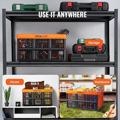 VEVOR 45L Collapsible Milk Crates 3 Packs, Stackable Storage Baskets with Handles, Folding Storage Containers for Organizing Tools, Books, Food, Drinks, Camping & Transport