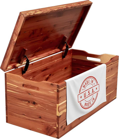 Amish Made Wooden Storage Chest Trunk Box with Lid and Handles for Bedroolanket, Clothes, Anti-Slam Hinges, Handmade, Rustic, Cedar Wood, Natural Stain, 30"