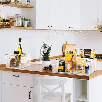 Sorbus Medium Clear Plastic Storage Bins for Shelves, Clothes, with Handle - Clear Storage Bins, Drawer, Shelf, Closet, Pantry, Fridge, Freezer Organizer Bins, Closet Organizers and Storage (2 pack)