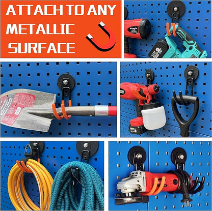 ULIBERMAGNET Garage Strong Magnetic Hooks, 2 Pack Black Heavy Duty Large J Hooks with Magnet, Anti-Slip Coating Magnet Hooks for Garden Tools, Ropes,Drill