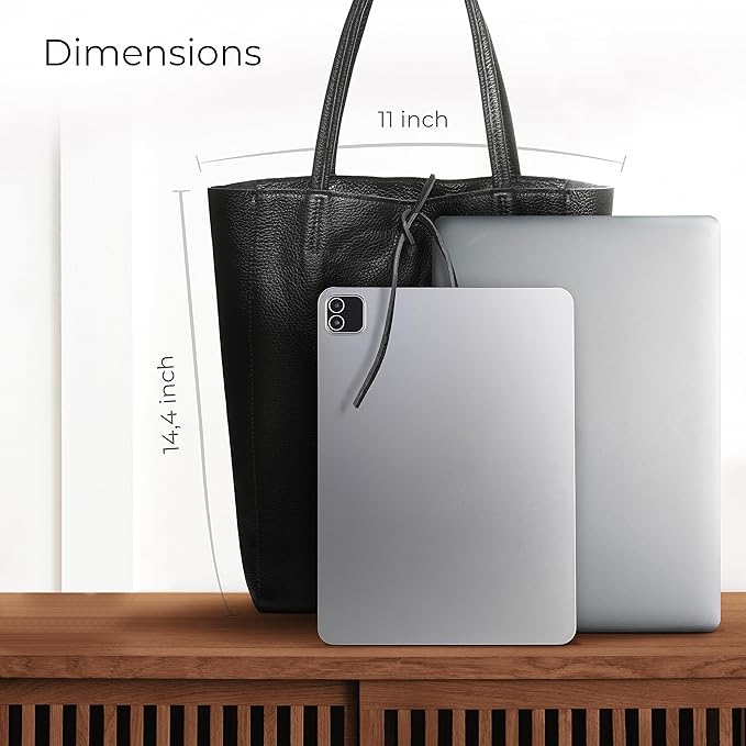 Italian Calf Leather Tote for Women with Zipper, Inner Pocket & Flat Base | Soft Unlined Shopper for Work & Travel