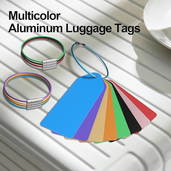 4 PCS Personalized Metal Luggage Tag – Personalized Engraved Suitcase Tag, Backpack Tag, with Matching Color Strap, Waterproof Suitcase Name Badge – Ideal Corporate Gift & Travel Accessory (Blue)