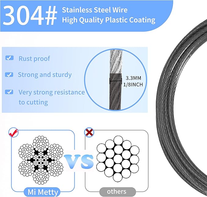 3.3mm (1/8 Inch) Outdoor Travel Stainless Steel Security Cable-3ft Luggage Lock Safety Wire Flexible Steel Wire Rope with Double Loop Safety for Luggage, Bike, Lock (Balck+Red, 3ft-(2Pack)