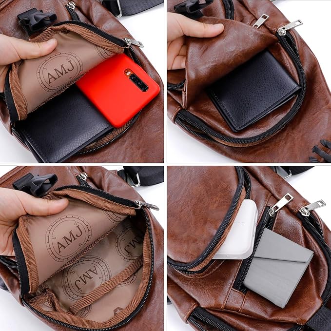 AMJ Crossbody Sling Bag Men Women, Casual Shoulder Backpack, Chest Daypack Satchel for Hiking Travel