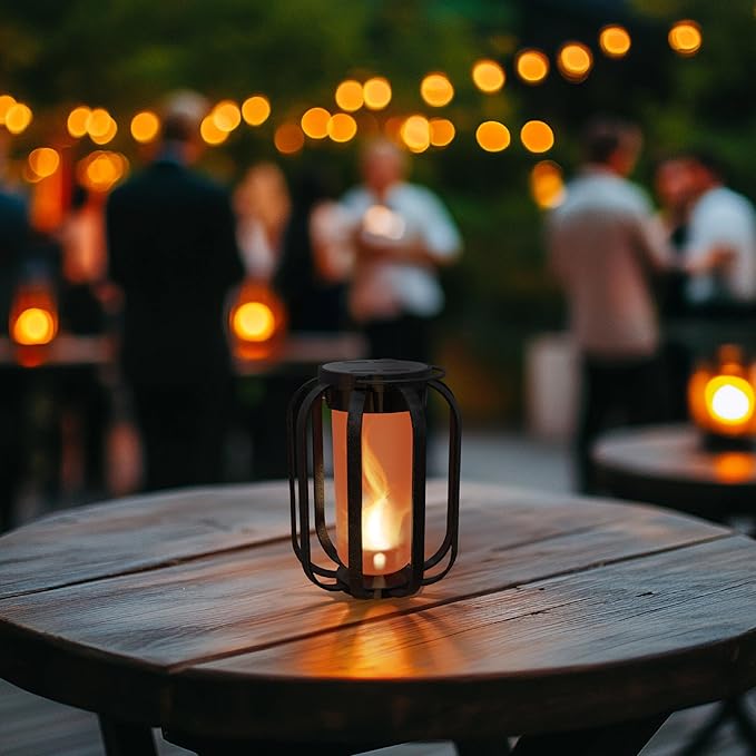 Modern Solar Lanterns Outdoor Waterproof - Patented Flickering LED Flame Effect, IP65 Waterproof, Matte Black Finish, Hanging Solar Lights for Outside for Patio, Garden, Porch, Outdoor Decor (1 Pack)
