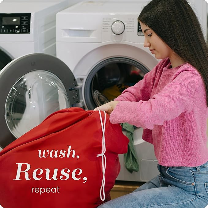 Handy Laundry Nylon XL - Large Capacity with Locking Drawstring, Machine Washable, Fits Laundry Baskets or Hampers, Holds 3 Loads of Clothes - Red (Pack of 2)