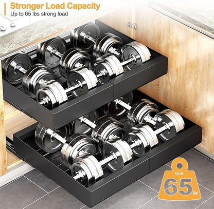 1 Pack Pull Out Cabinet Drawer, Width (11.4"-18.9") & Depth (16.3"-21.6") Expandable Slide Out Cabinet Organizer with Nano Film, No Drill Storage Shelves for Kitchen, Pantry, Bathroom (Black)