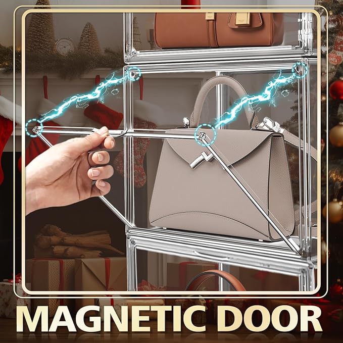 1 Pack Size 14 Acrylic Boot Shoe Box, X-Large Handbag Organizer Clear Storage Bins with Magnetic Lid Acrylic Display Case for Shoes, Book, Cosmetic, Figures, Collectibles, Purse