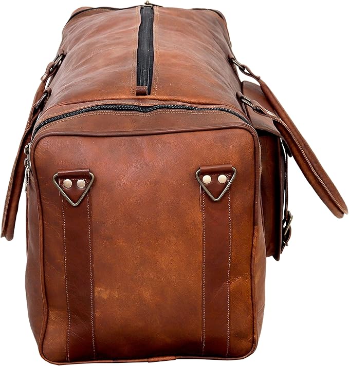Leather Duffle Bag for Men Luggage Handmade Travel Bag Carry On Luggage Weekender Bags Overnight Gym Sports Cabin Holdall Bag For Airplanes Men And Women (28 Inch Brown)