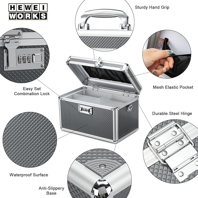 Storage Lock Box with Combination code, Lockable Medicine Storage Case, Empty First Aid Box, Security Lock Box, Multipurpose Lockbox for Home and Outdoor Use (Gray, Medium)