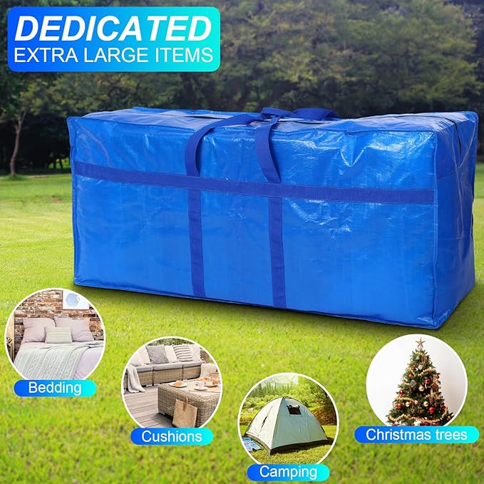 4 Pcs 66 Gallon Large Moving Bags with Zipper and Handles Foldable Storage Duffle Bags Heavy Duty Extra Large Totes for College Dorm Travel Clothes Blankets Bedding Moving (Blue)