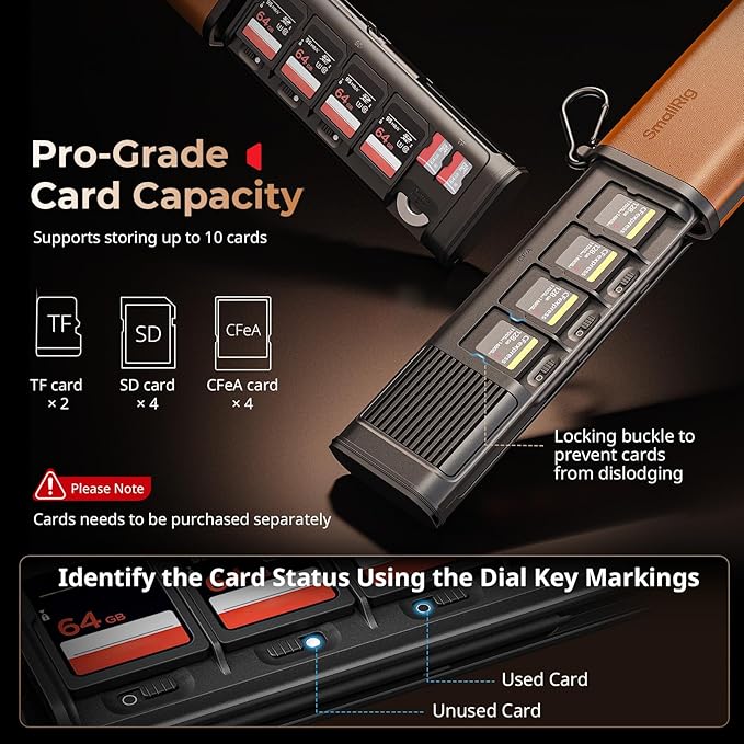 SmallRig Multifunctional Card Reader & Card Holder (CFexpress Type A), with Slot for AirTag, High-Speed Memory Card Reader for SD, SDXC, Micro SD, SDHC, 3 Card Read Simultaneously, 10 card slots -5361