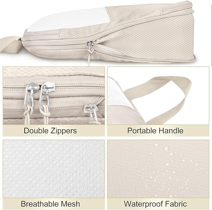8 Set Compression Packing Cubes Travel, Lightweight Expandable Travel Cubes Suitcase Organizer for Carry On Luggage Suitcase, Beige