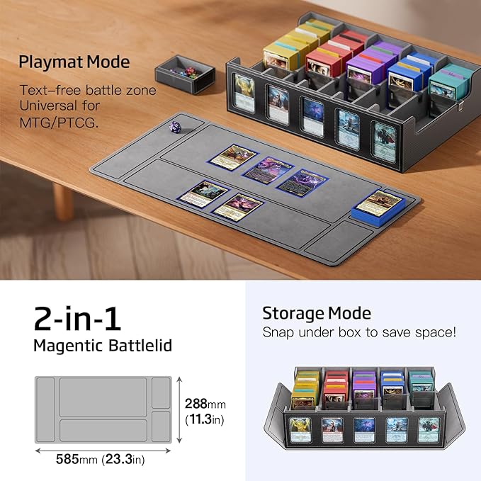 Trading Card Storage Box 5-Row 3900+ Capacity,TCG MTG Card Case with Magnetic Lid & Commander Display,Top Loader Storage for Sports Cards,Includes Dividers Dice Box