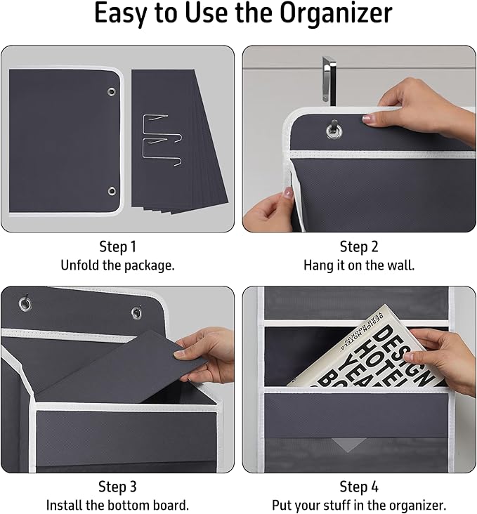 Giraffe Creation Over Door Organizer with 4 Large Capacity Pockets, Heavy Duty Hanging Organizer Storage for Closet Bathroom Nursery Bedroom Dorm, Toys Cosmetics Sundries and Baby Essentials, Gray