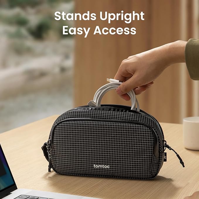 tomtoc Electronic Organizer Travel Case Performance, Water Resistant Dual Compartment Cable Organization Storage Bag for Charger, Cord, Phone, Hard Drive, Power Bank, Accessories Travel Essentials