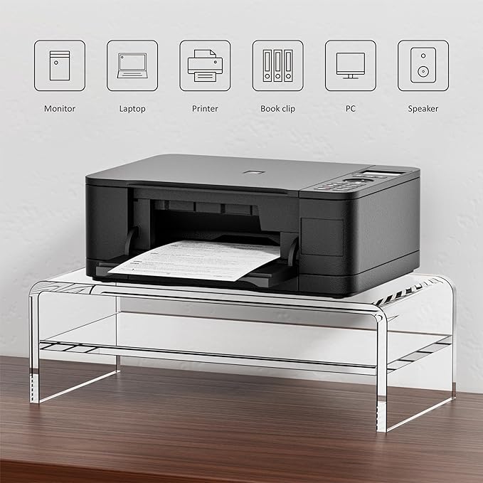 Clear Acrylic Monitor Stand Riser 2 Tier, 5.12 Inches High Clear Computer Desk Organizer Shelf for Multi Media PC Storage Laptop