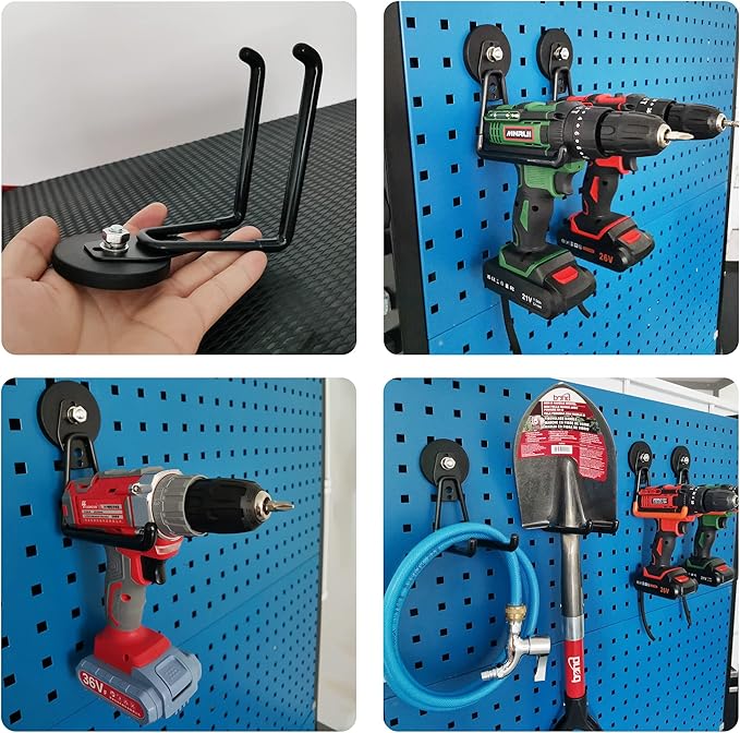 MUTUACTOR Large Garage Hooks,2PCS Storage Magnetic Hooks Heavy Duty,Anti-Slide Garage Hanger Magnetic Mounting,Garage Organization for Power Drill,Garden Tools,Hose,Tool Chest,Steel Pegboard,Workshop