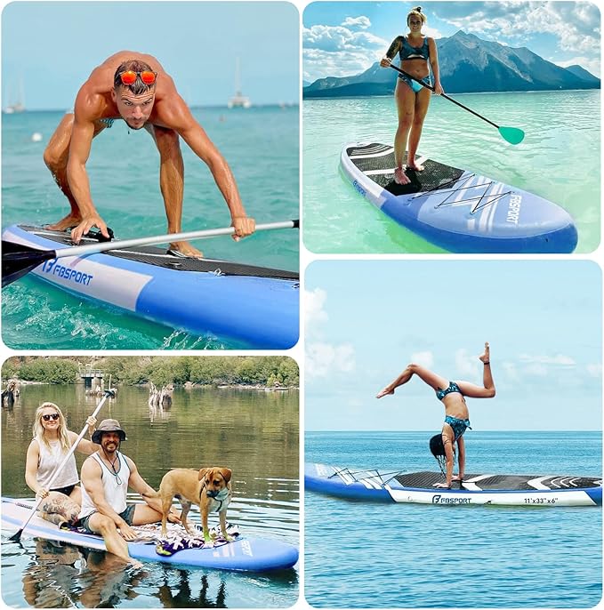 FBSPORT 11' Premium Stand Up Paddle Board, Yoga Board with Durable SUP Accessories & Carry Bag | Wide Stance, Surf Control, Non-Slip Deck, Leash, Paddle and Pump for Youth & Adult