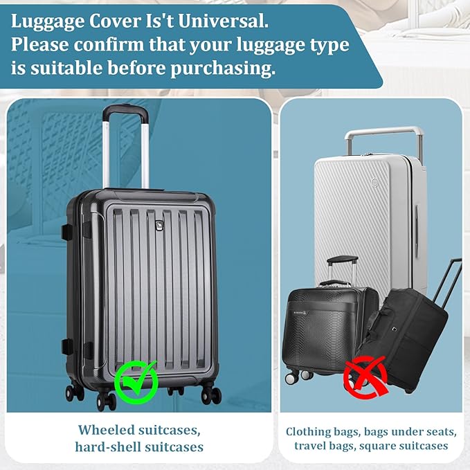 Upgraded Clear TPU Suitcase Cover Protector with Stretchable Black Sides, Fit 20 Inch Carry On Luggage TSA Approved, Waterproof & Anti-Scratch, Includes Free Red Luggage Tag