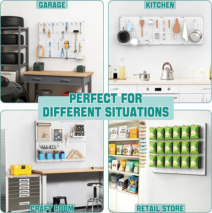 EVERHANGER Metal Pegboard Panels, Heavy Duty Pegboard Wall Organizer, Garage Wall Panels, Tool Storage Organization, 12"X16", 2pcs, Gray