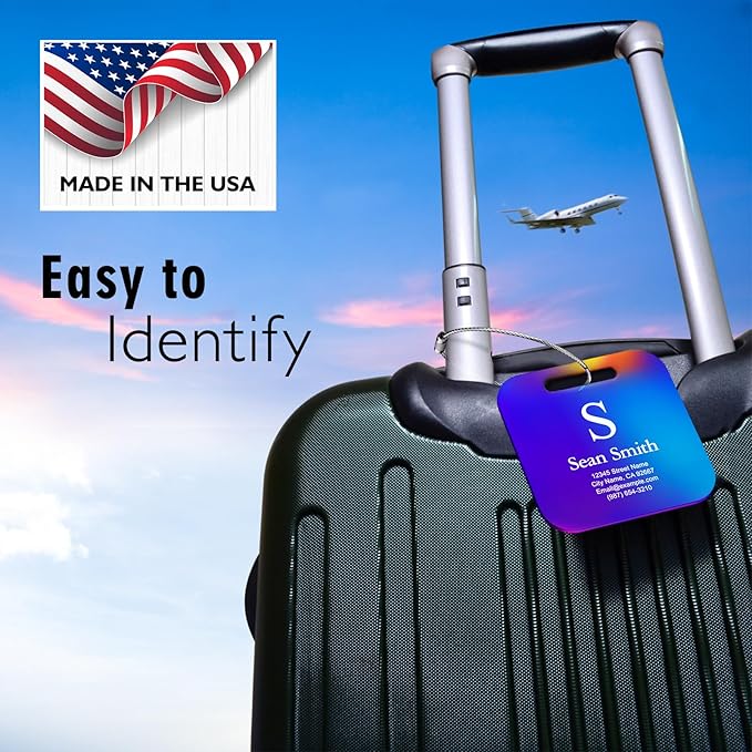 Luggage Tags for Suitcase - Personalized Engraved Stainless Steel Metal Tag for Cruise Travel - Custom Name Tags Suitable for Bags and Backpacks