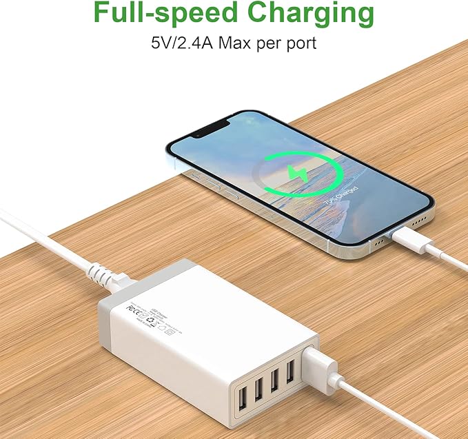 USB Wall Charger, Desktop USB Charging Station for Multiple Devices, 40W 8A, 5 Port,Travel Portable Charger for Cell Phone, Tablet