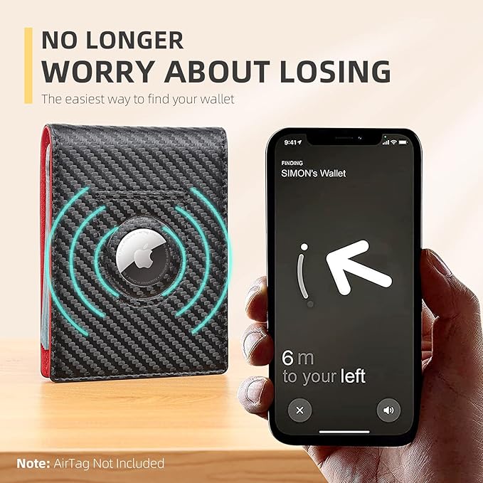 RUNBOX AirTag-Wallet-Mens-Slim-RFID Blocking Wallets Leather with Bill Compartment Air Tag Bifold Card Holder Wallet Gifts for Men Dad