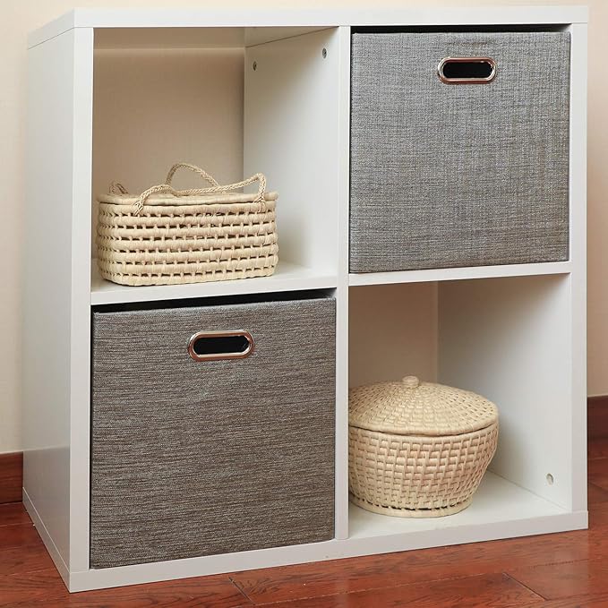 Foldable Storage Bins,13×13 Storage Cubes Basket Containers for Shelf Cabinet Bookcase Boxes,Thick Fabric Drawers - Set of 2, Coffee