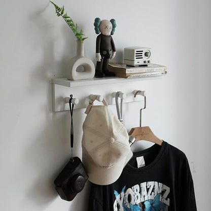 Entrance Coat Rack ，Coat Hooks, Wall-Mounted Wooden Hook Rack, Wall-Mounted Shelves are Very Suitable (White Finish-1)