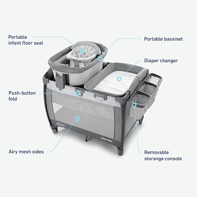 Graco Pack ’n Play Sit ’N Grow Playard, Portable Infant Bassinet, Adjustable Seat, Built‑In Storage