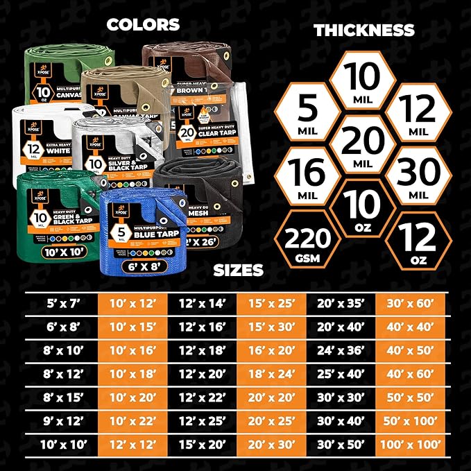 Multipurpose Protective Cover Brown Poly Tarp 20' x 30' - Durable, Water Resistant, Weather Resistant - 5 Mil Thick Polyethylene - by Xpose Safety