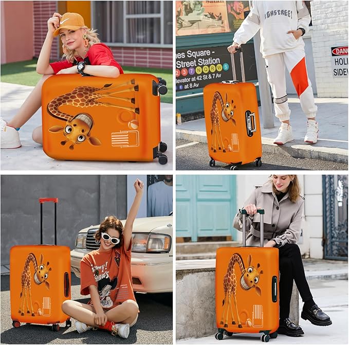 ANNA QUEEN Giraffe Fun Luggage Cover, Playful Giraffe Design with Beach Ball and Chair, Stretchable, Washable Travel Sleeve for 28-30 Inch Luggage