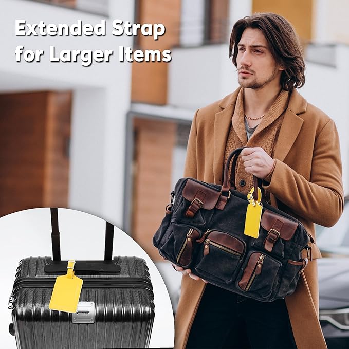 Travelambo Luggage Tags for Suitcases Faux Leather Privacy Protection 12 Pack Bag Tags Travel Accessories Essential, Energetic Yellow
