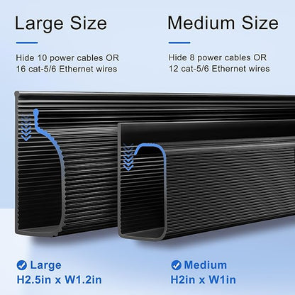 ZhiYo Cable Management Under Desk J Channel (4x15.7in), 63in Cable Raceway, Self-Adhesive Cord Hider Cord Organizer for Desk, Wire Management Kit for Home Office - Black