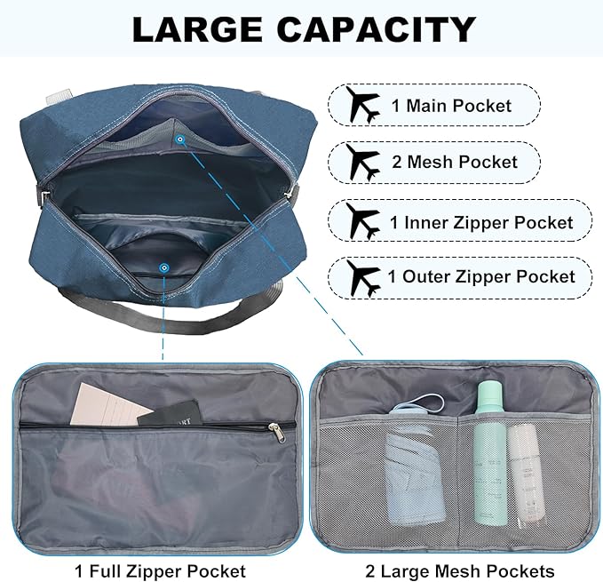 For Spirit Airlines Personal Item Bag 18x14x8 in Underseat Carry-on Luggage foldable Travel Duffle Bag for Airplanes(30L, Navy)