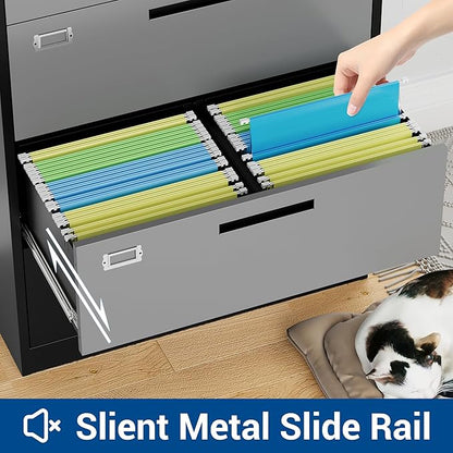 3 Drawer Lateral File Cabinet with Lock, Metal Steel Filling Cabinets for Home Office, Gray Lockable Storage Cabinet for Hanging Files Letter/Legal/F4/A4 Size-Assembly Required